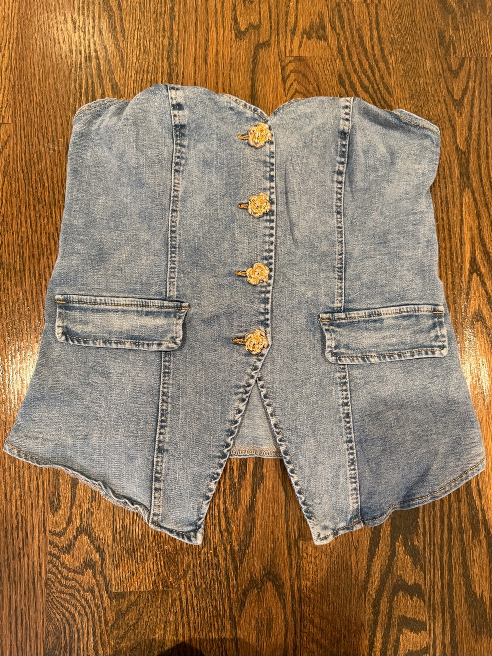 Denim Corset Top with Gold Buttons - Light Blue